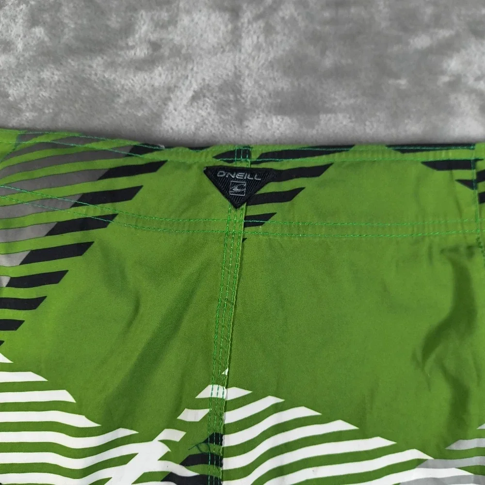 Oneill Board Shorts Mens 42 Green Embroidered Plaid Y2K Swim Trunks Surf New